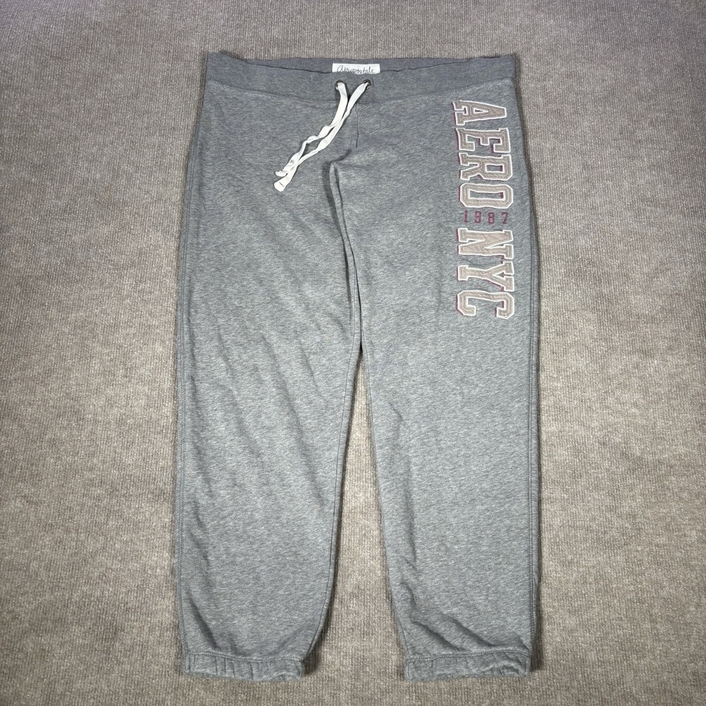 Aeropostale Sweatpants Womens L Gray Fleece‎ Tapered Joggers Embroidered Y2K